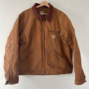 Carhartt Jacket Tan Duck Detroit Blanket Lined XL Workwear Distressed